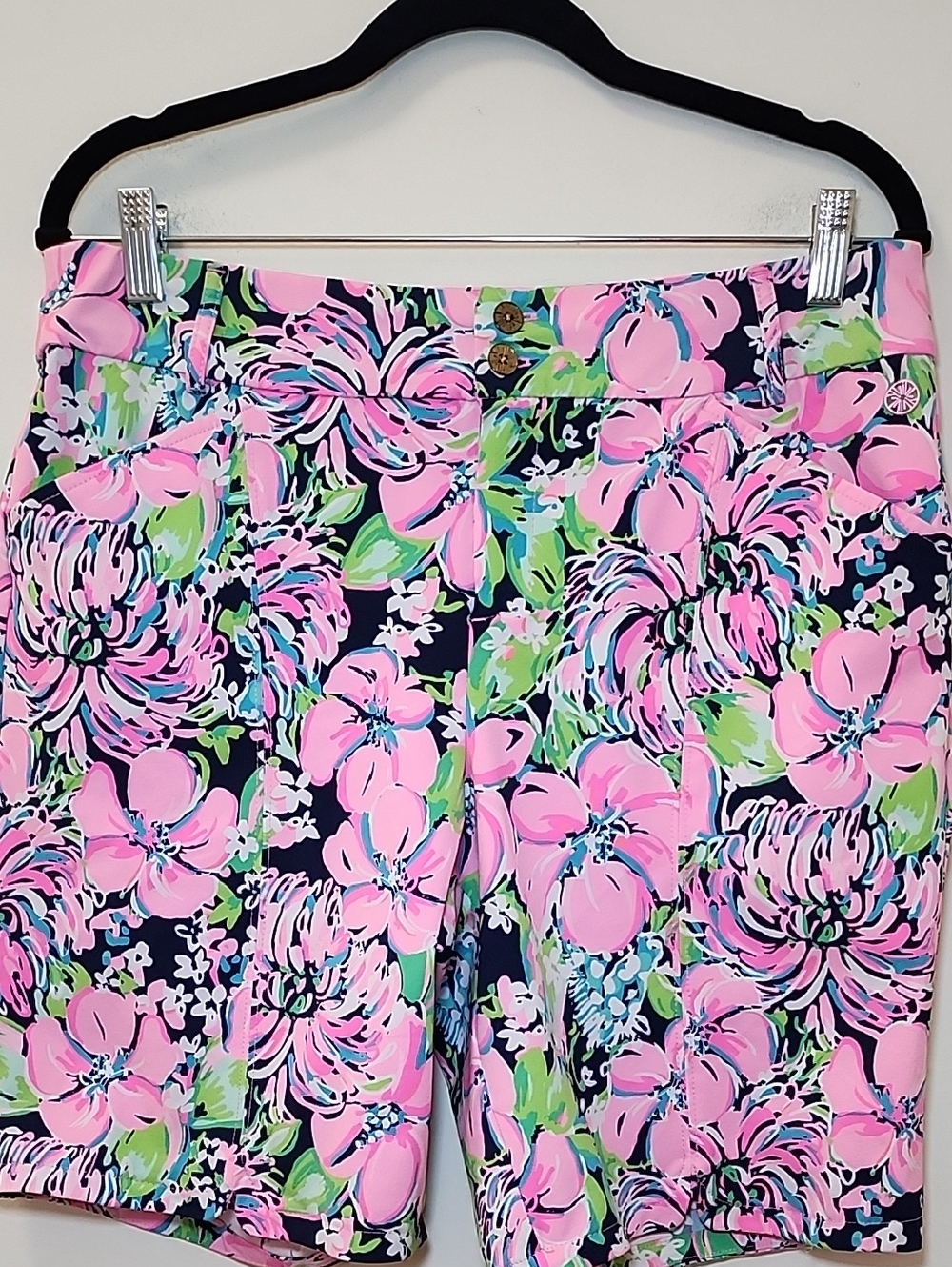 Lilly Pulitzer Luxletic Bettina UPF 50+ Navy Tall Order Bermuda Shorts Size 12 - Picture 4 of 16